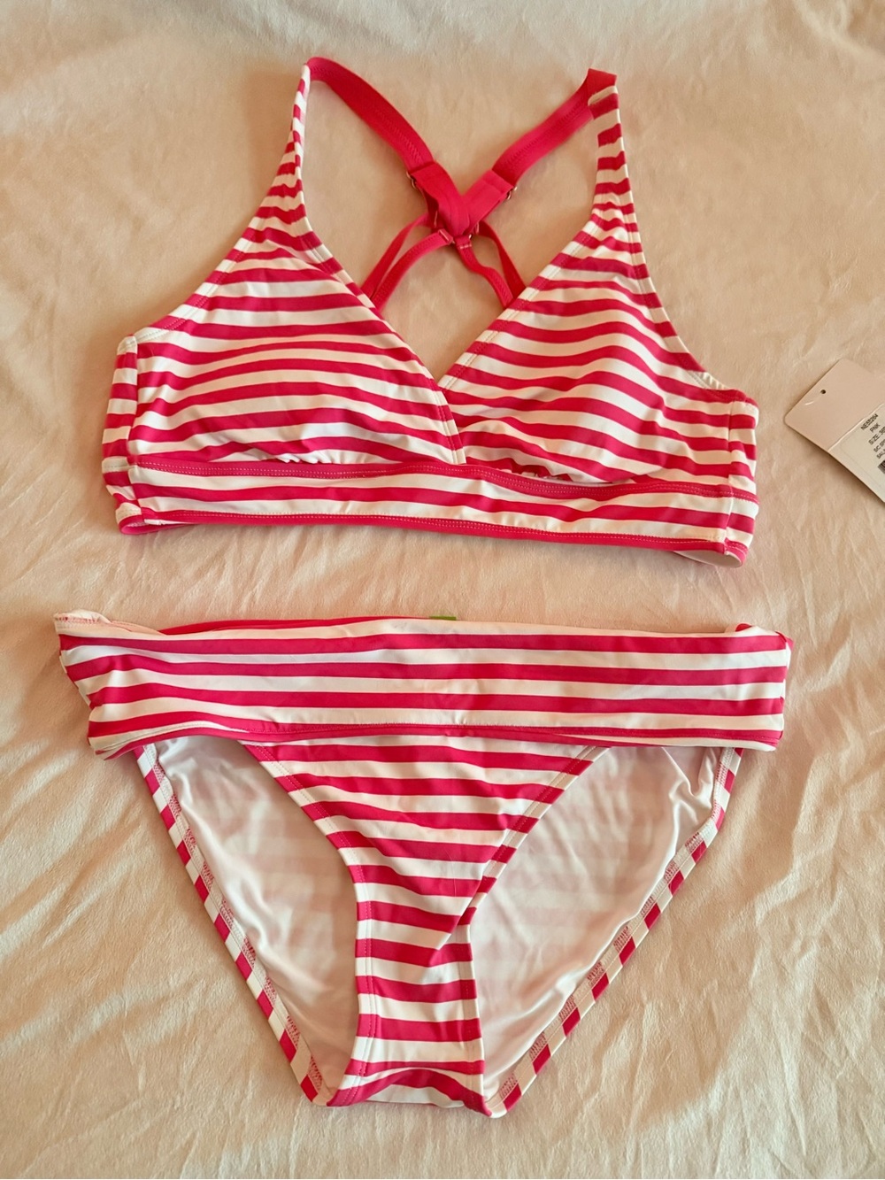 next Pink and White Striped Bikini Set